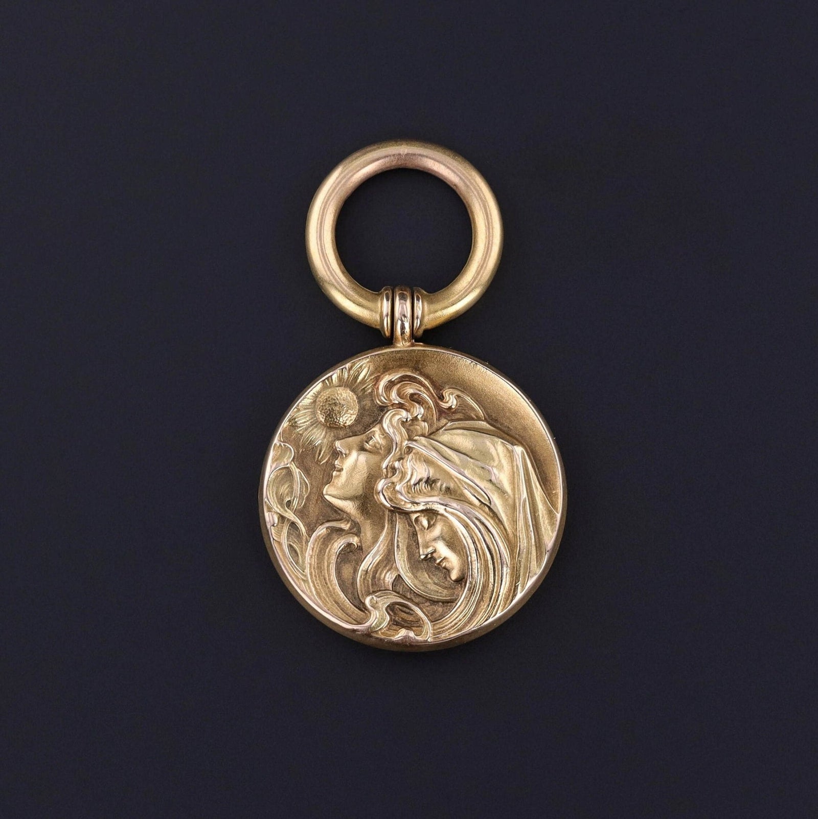 Art Nouveau Friends or Sisters Pendant of 10k Gold - Trademark Antiques