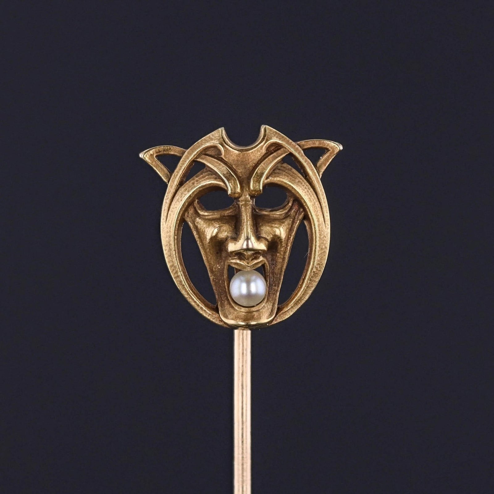 Art Nouveau Gargoyle Stickpin of 14k Gold - Trademark Antiques
