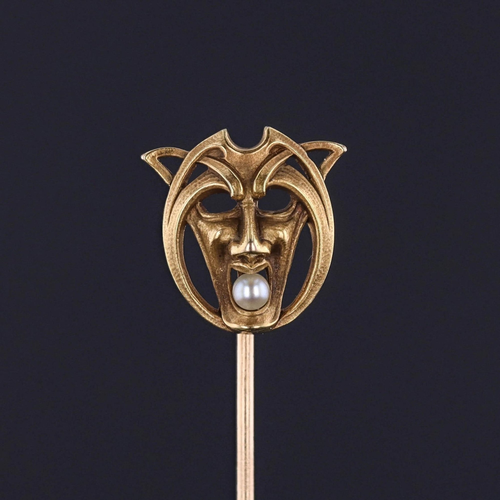 Art Nouveau Gargoyle Stickpin of 14k Gold - Trademark Antiques