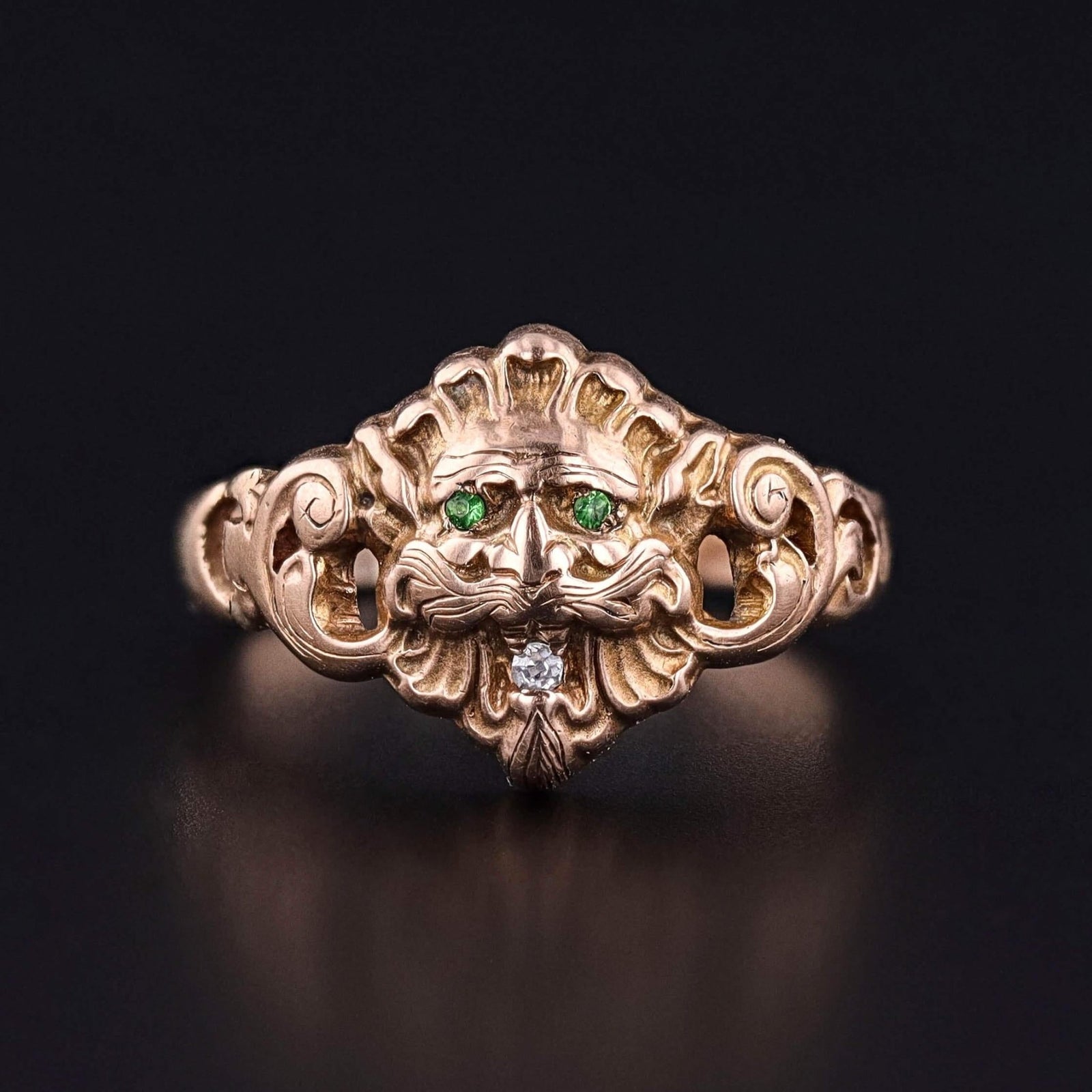 Art Nouveau Greenman Ring of 10k Gold - Trademark Antiques