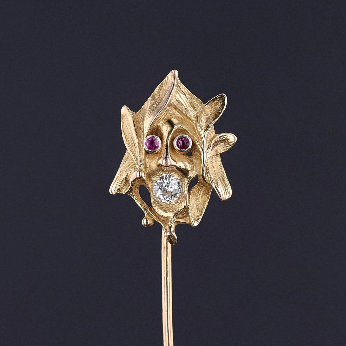 Art Nouveau Greenman Stickpin of 14k Gold - Trademark Antiques