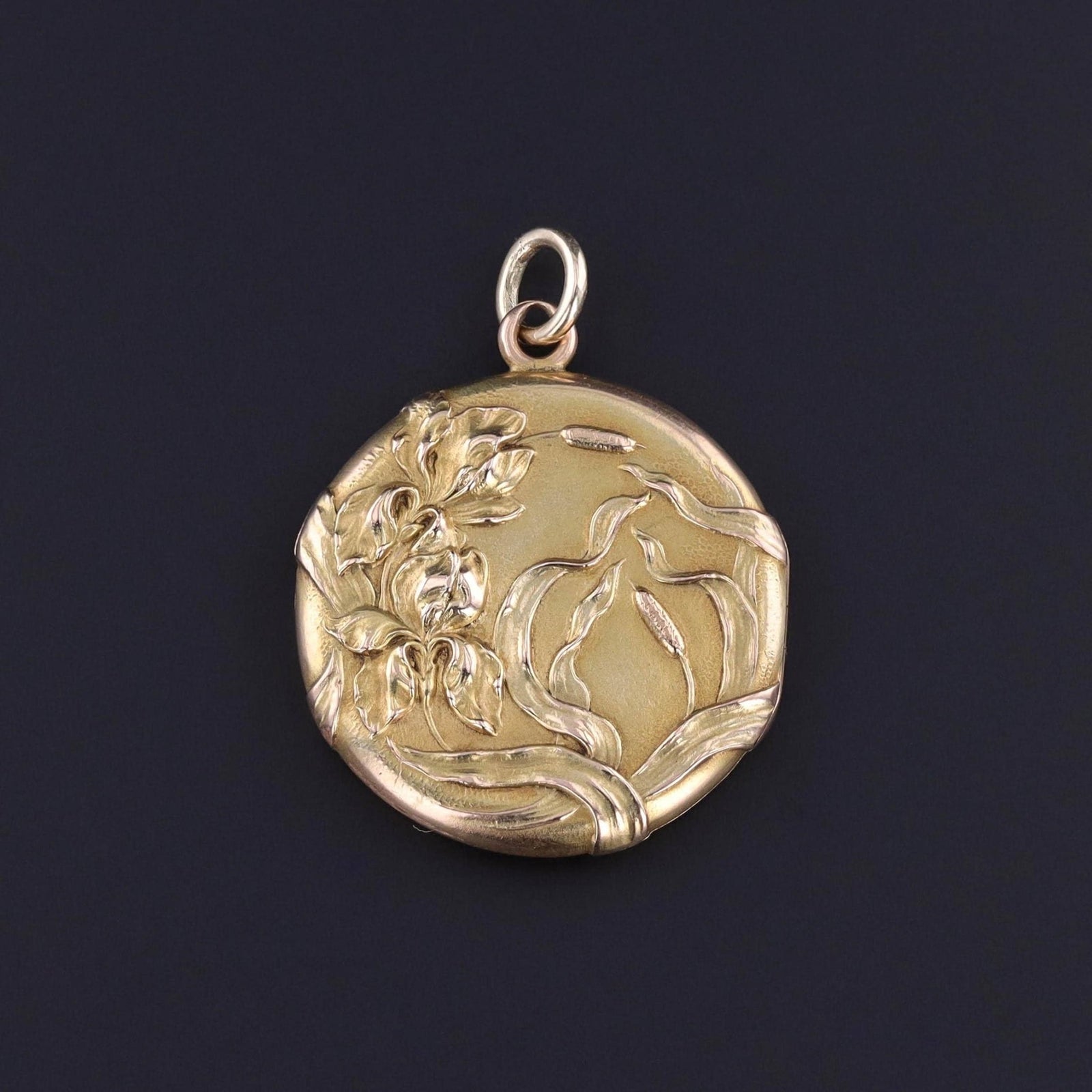 Art Nouveau Iris Locket of 10k Gold - Trademark Antiques