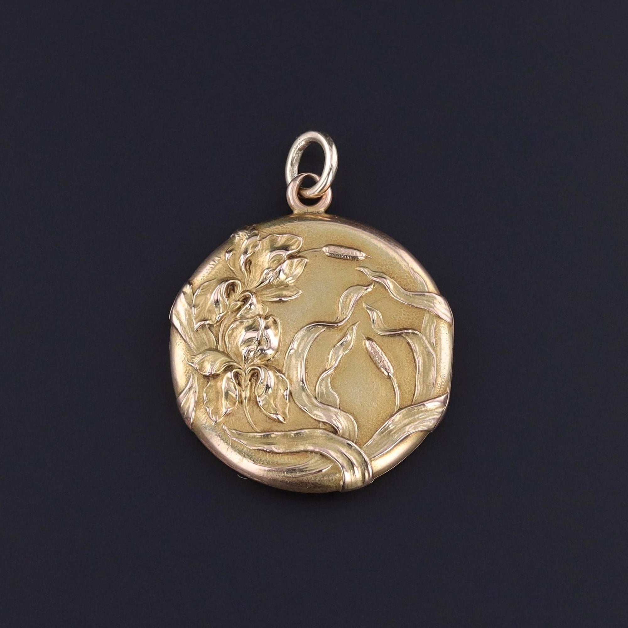 Art Nouveau Iris Locket of 10k Gold - Trademark Antiques