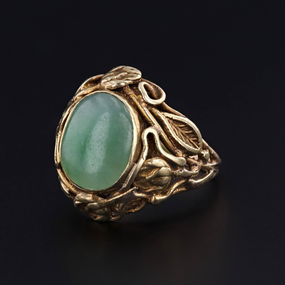 Art Nouveau Jade Ring of 14k Gold - Trademark Antiques