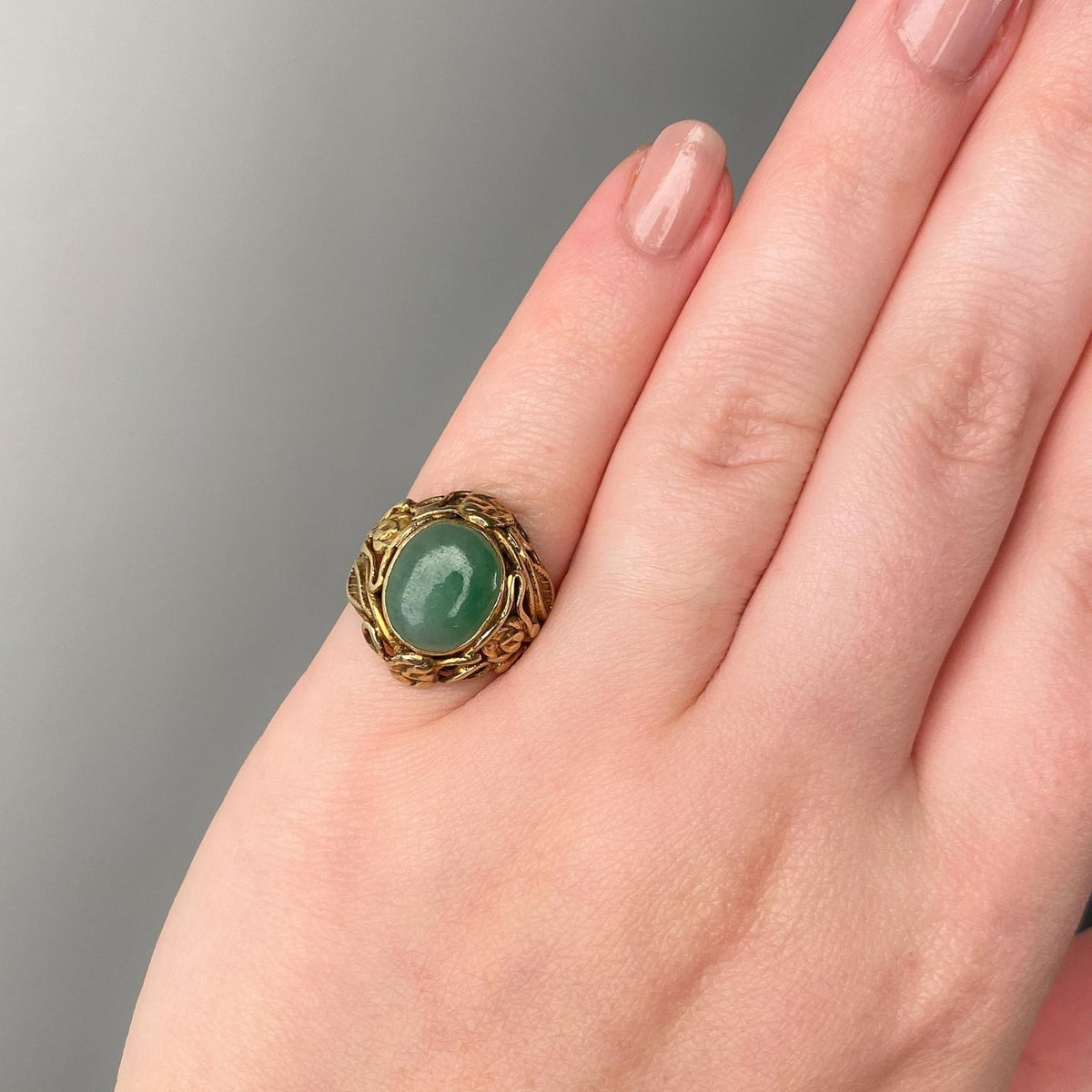 Art Nouveau Jade Ring of 14k Gold - Trademark Antiques