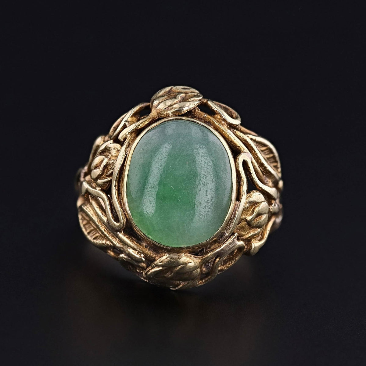 Art Nouveau Jade Ring of 14k Gold - Trademark Antiques