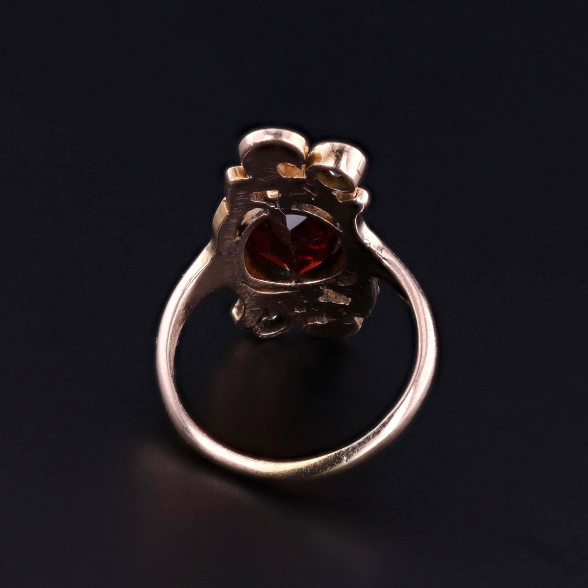 Art Nouveau Malaia Garnet and Diamond Ring of 10k Gold - Trademark Antiques