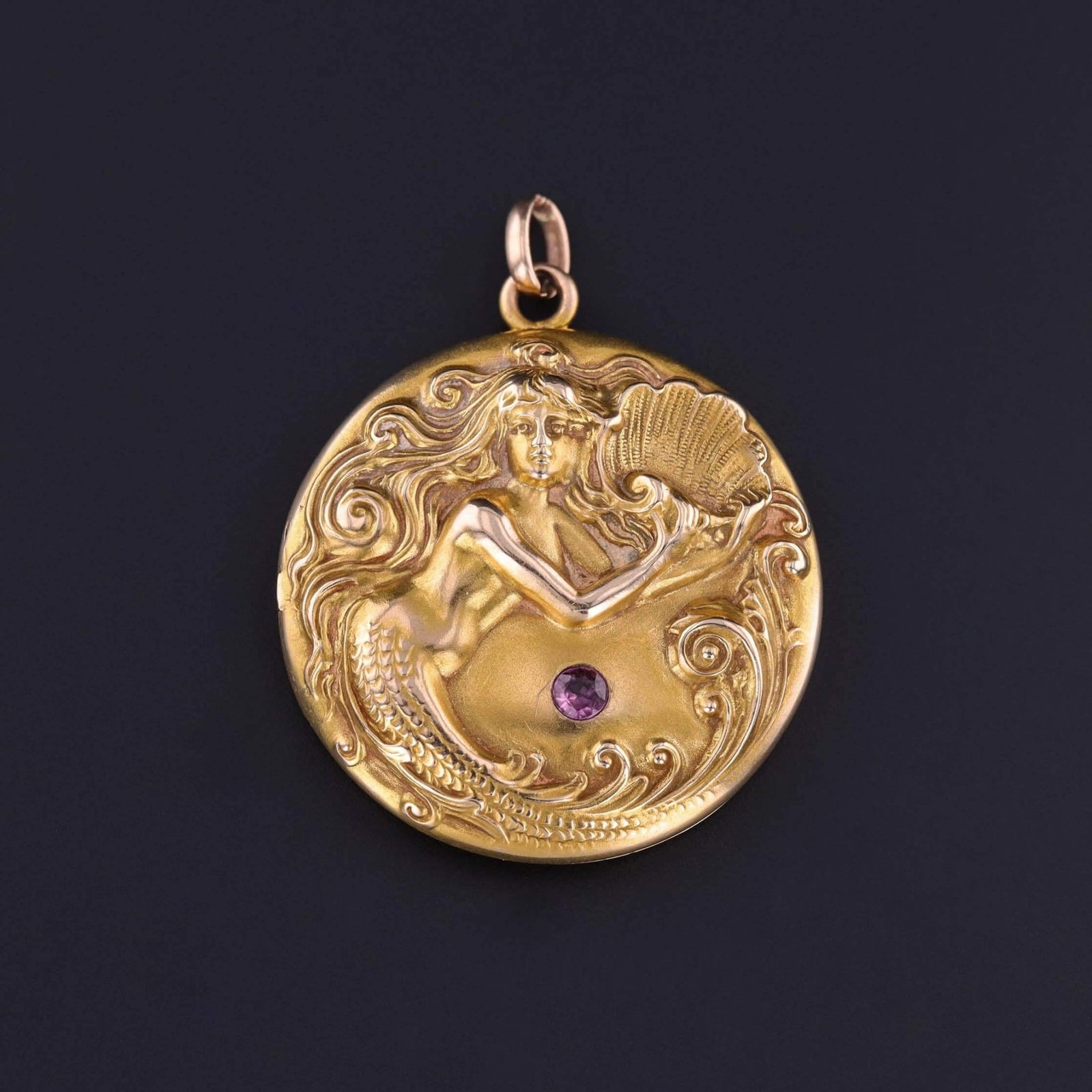 Art Nouveau Mermaid Locket of 10k Gold - Trademark Antiques