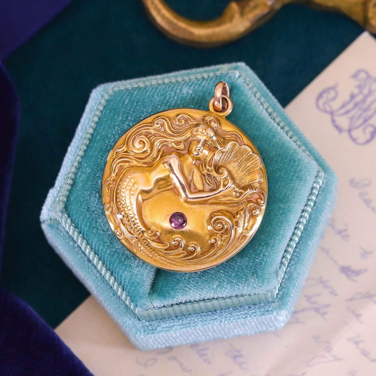 Art Nouveau Mermaid Locket of 10k Gold - Trademark Antiques