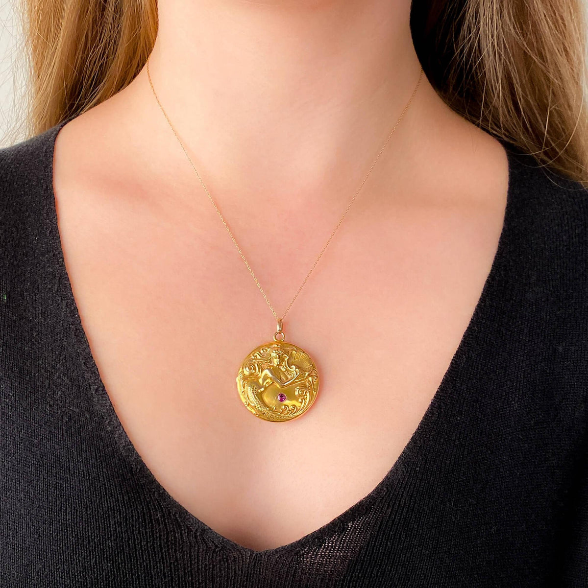 Art Nouveau Mermaid Locket of 10k Gold - Trademark Antiques