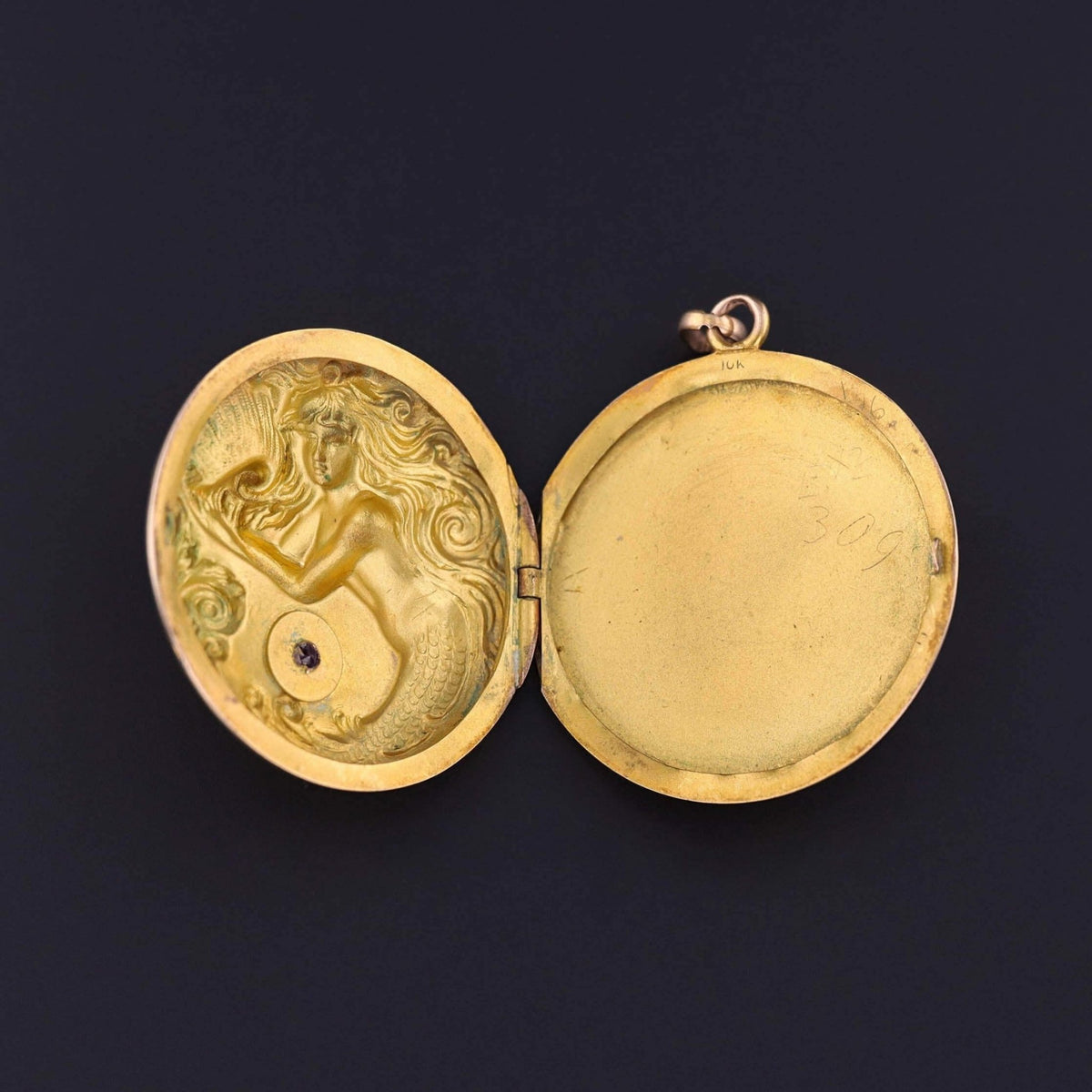 Art Nouveau Mermaid Locket of 10k Gold - Trademark Antiques