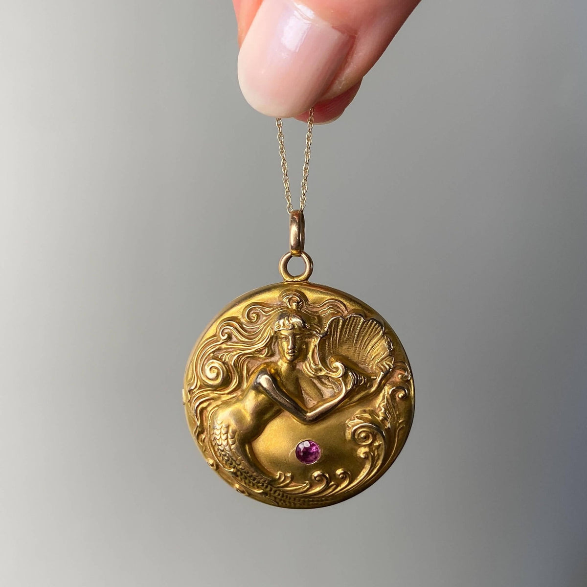 Art Nouveau Mermaid Locket of 10k Gold - Trademark Antiques