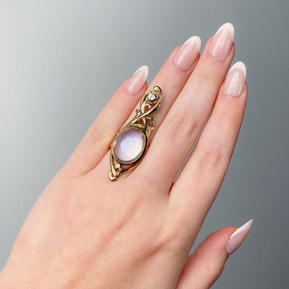 Art Nouveau Moonstone Ring of 14k Gold - Trademark Antiques
