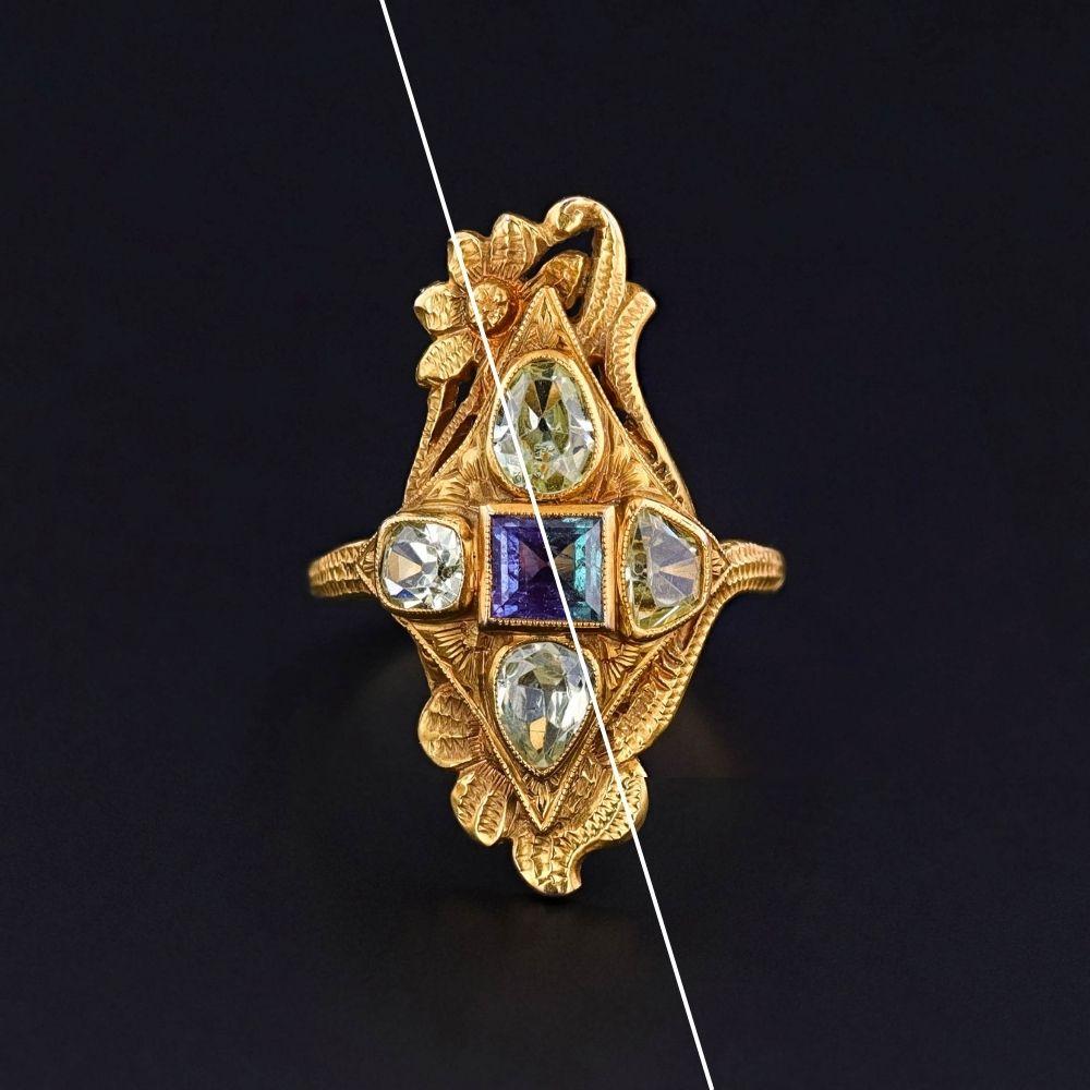 Art Nouveau Natural Alexandrite Ring of 10k Gold - GIA Cert - Trademark Antiques