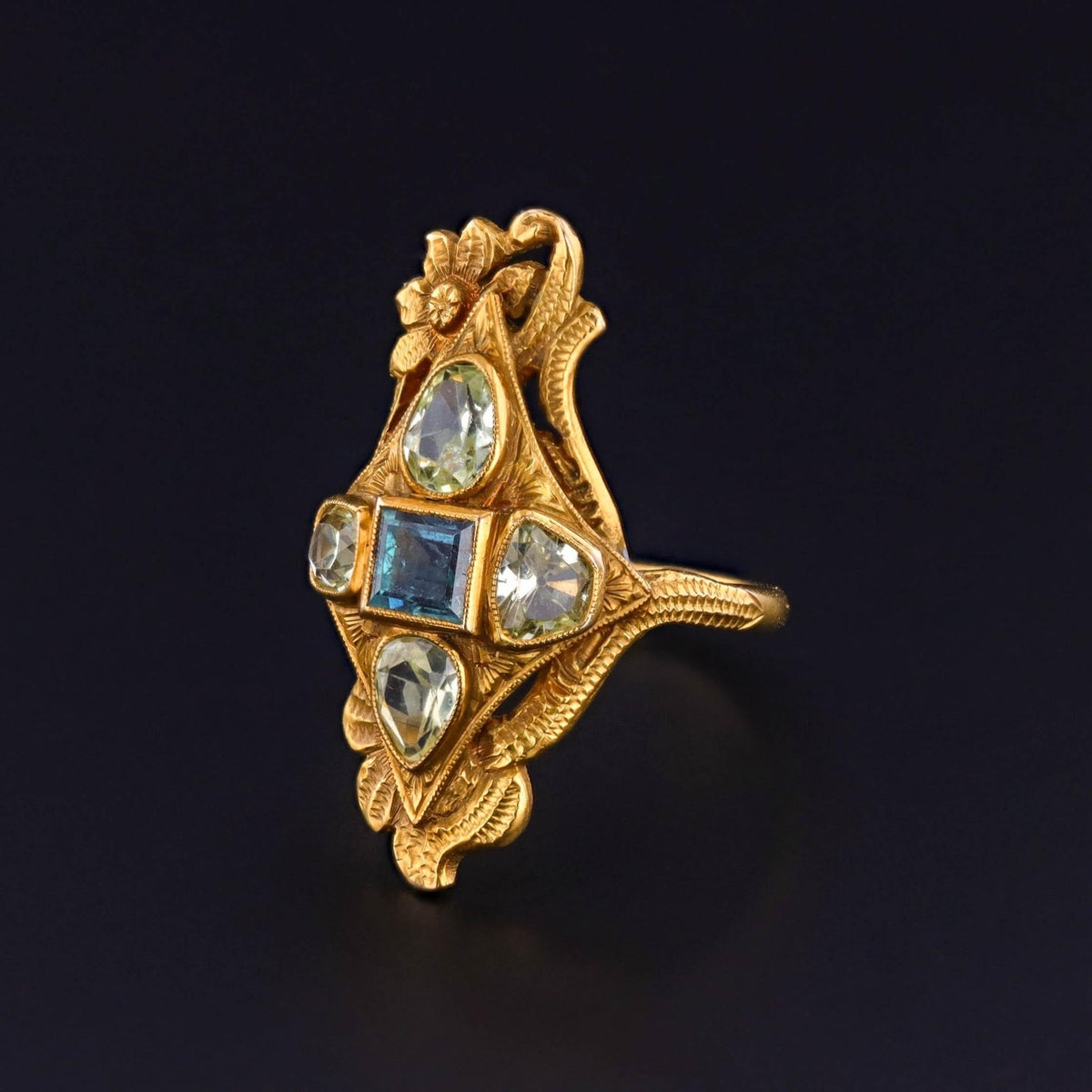 Art Nouveau Natural Alexandrite Ring of 10k Gold - GIA Cert - Trademark Antiques