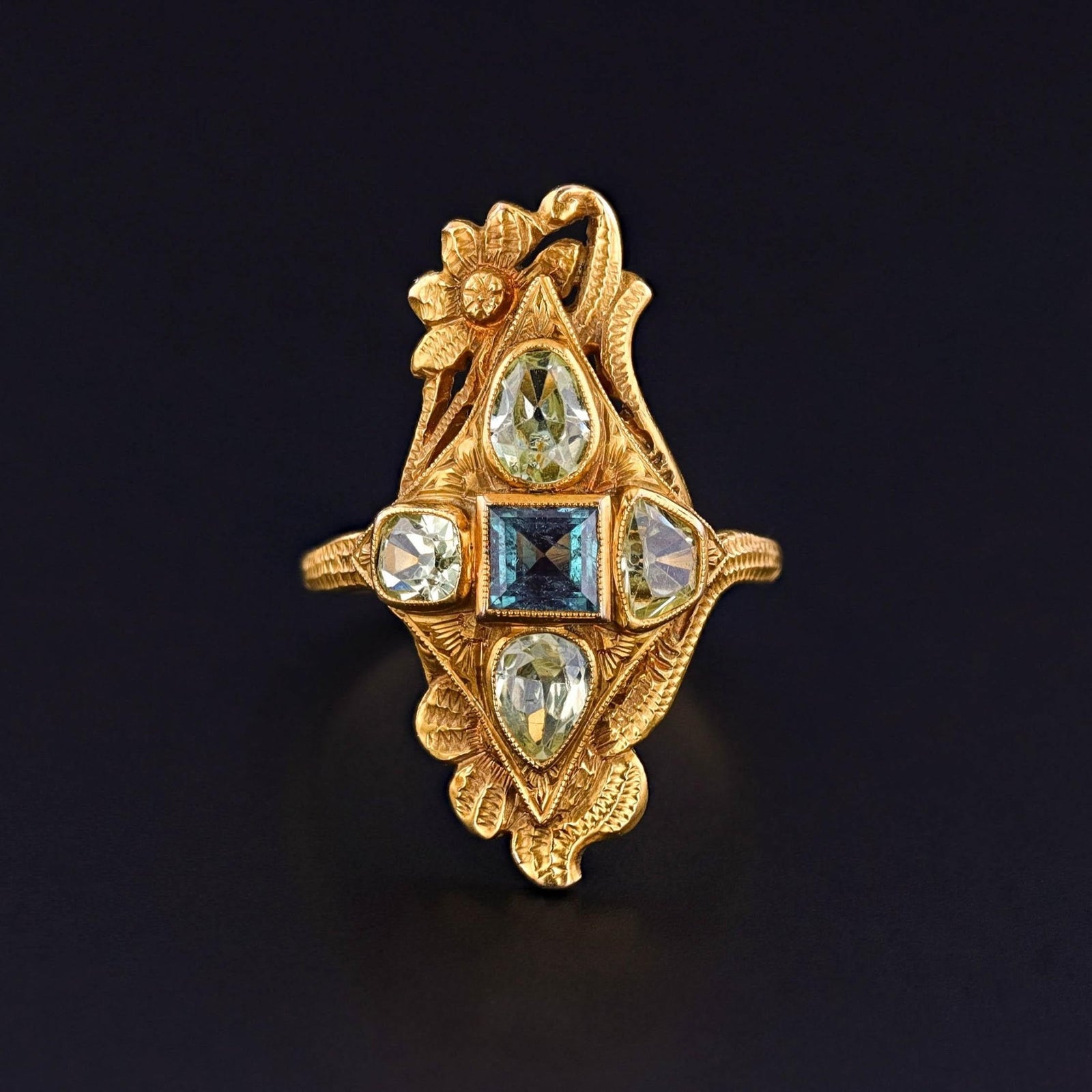Art Nouveau Natural Alexandrite Ring of 10k Gold - GIA Cert - Trademark Antiques