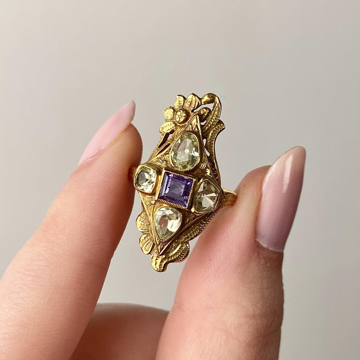 Art Nouveau Natural Alexandrite Ring of 10k Gold - GIA Cert - Trademark Antiques