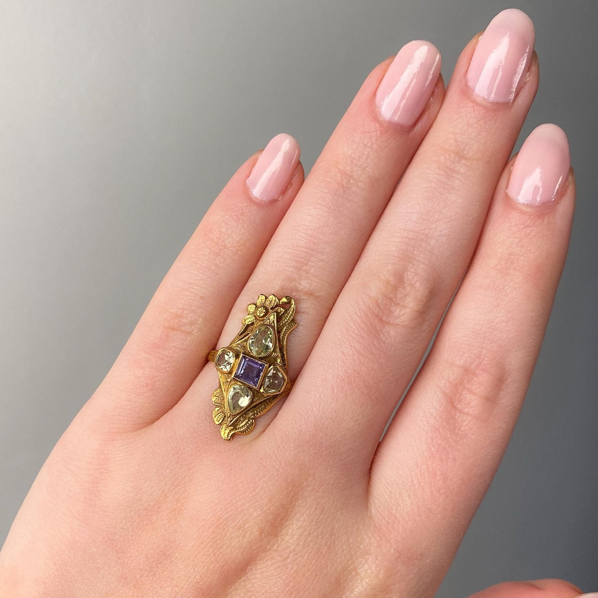 Art Nouveau Natural Alexandrite Ring of 10k Gold - GIA Cert - Trademark Antiques