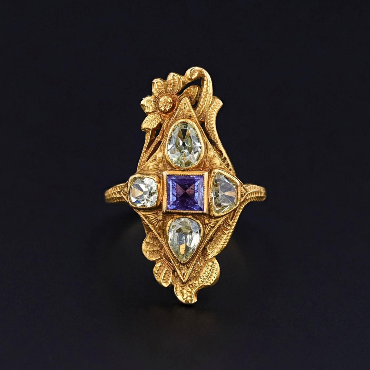 Art Nouveau Natural Alexandrite Ring of 10k Gold - GIA Cert - Trademark Antiques
