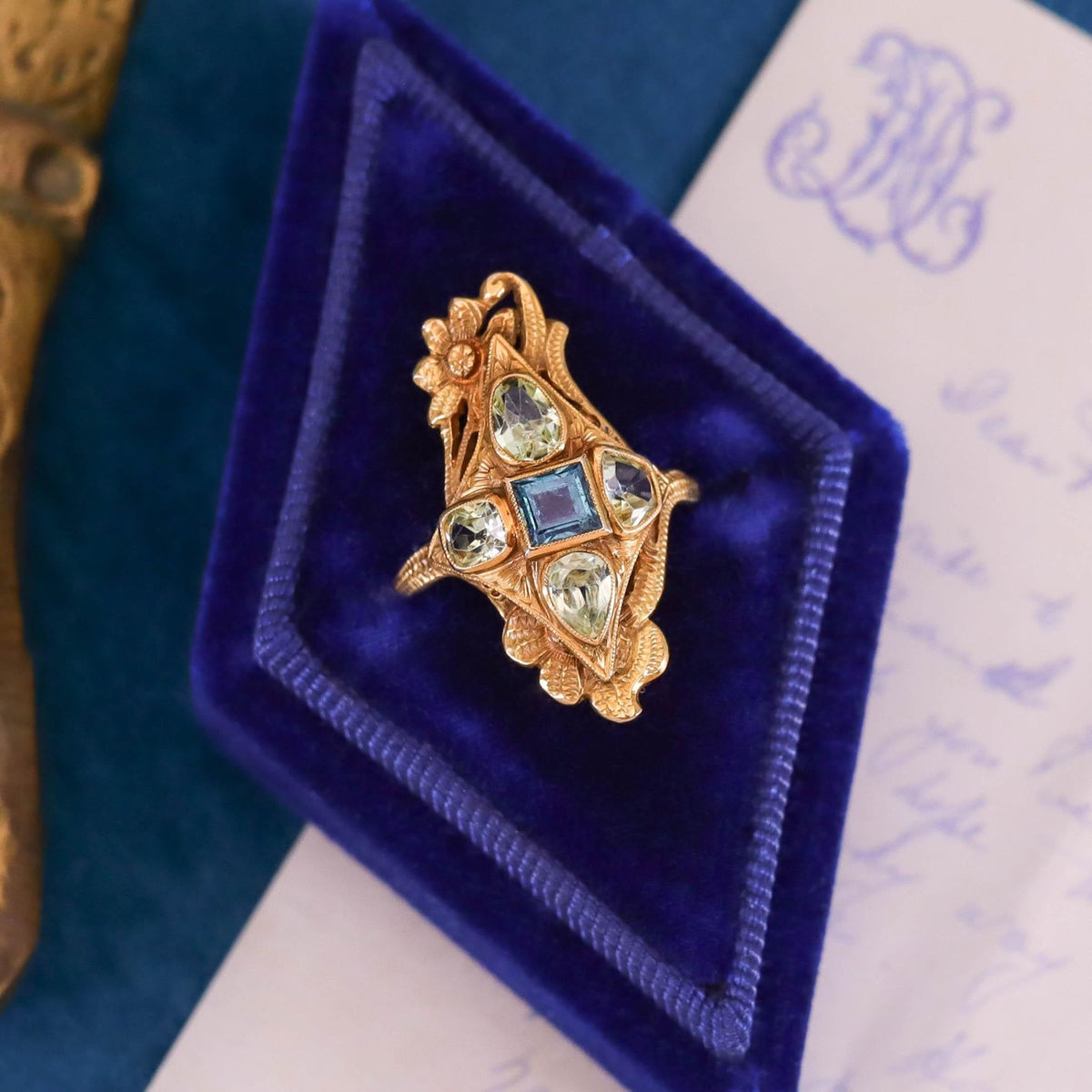Art Nouveau Natural Alexandrite Ring of 10k Gold - GIA Cert - Trademark Antiques