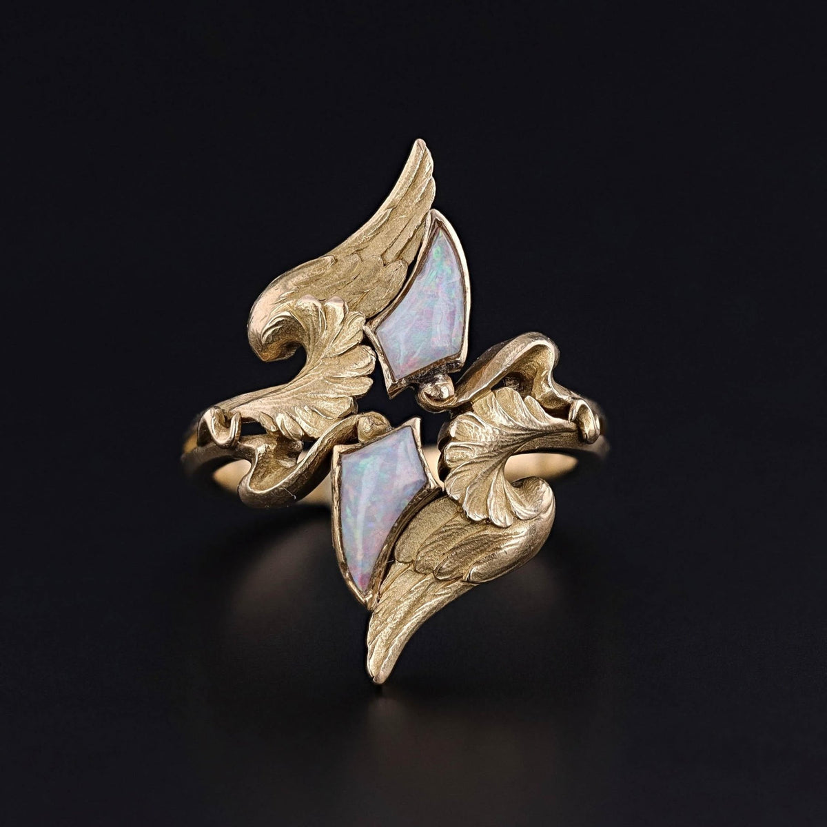Art Nouveau Opal Wing Ring of 18k Gold - Trademark Antiques