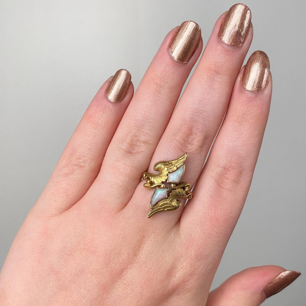 Art Nouveau Opal Wing Ring of 18k Gold - Trademark Antiques