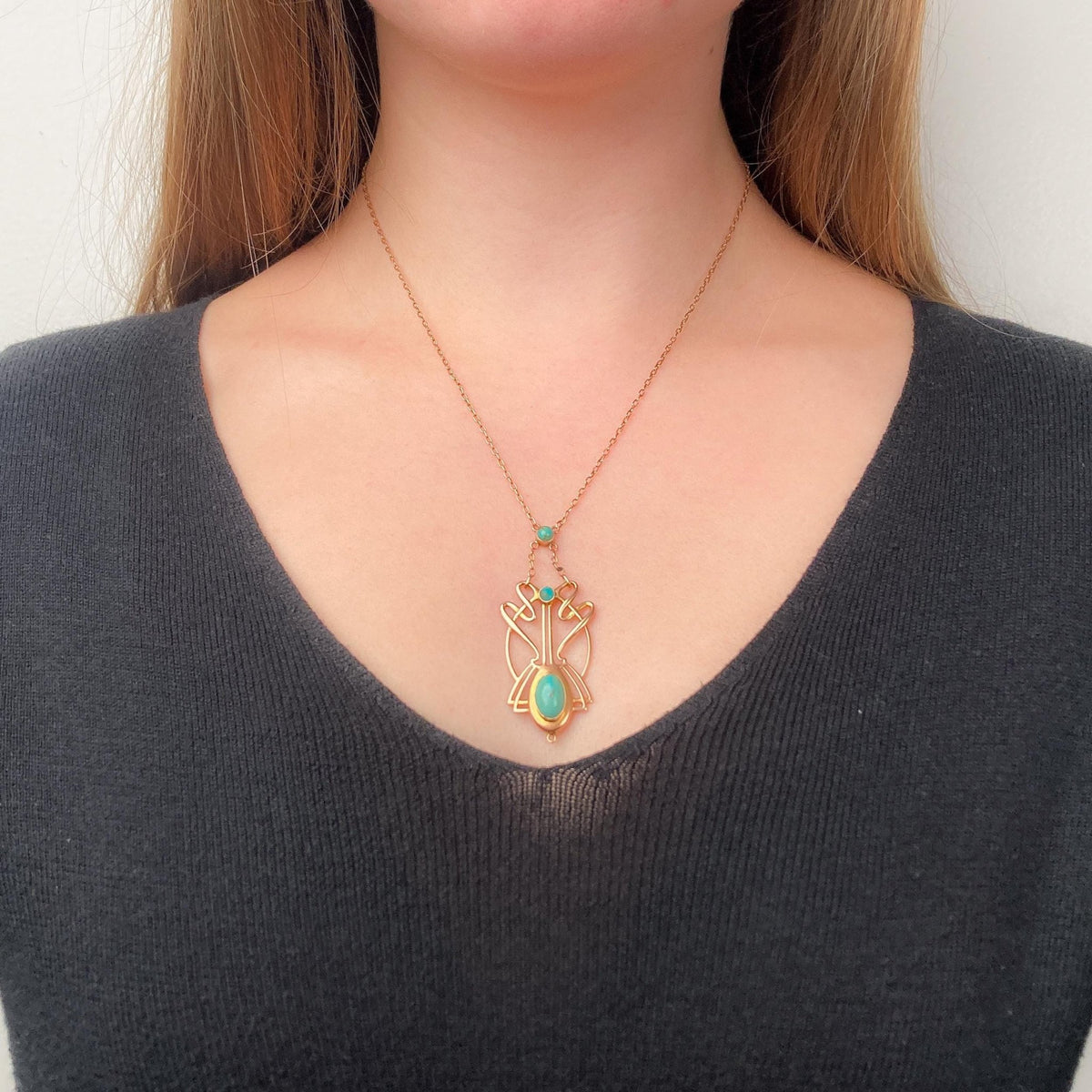 Art Nouveau or Jugendstil Turquoise Necklace of 9ct Gold - Trademark Antiques