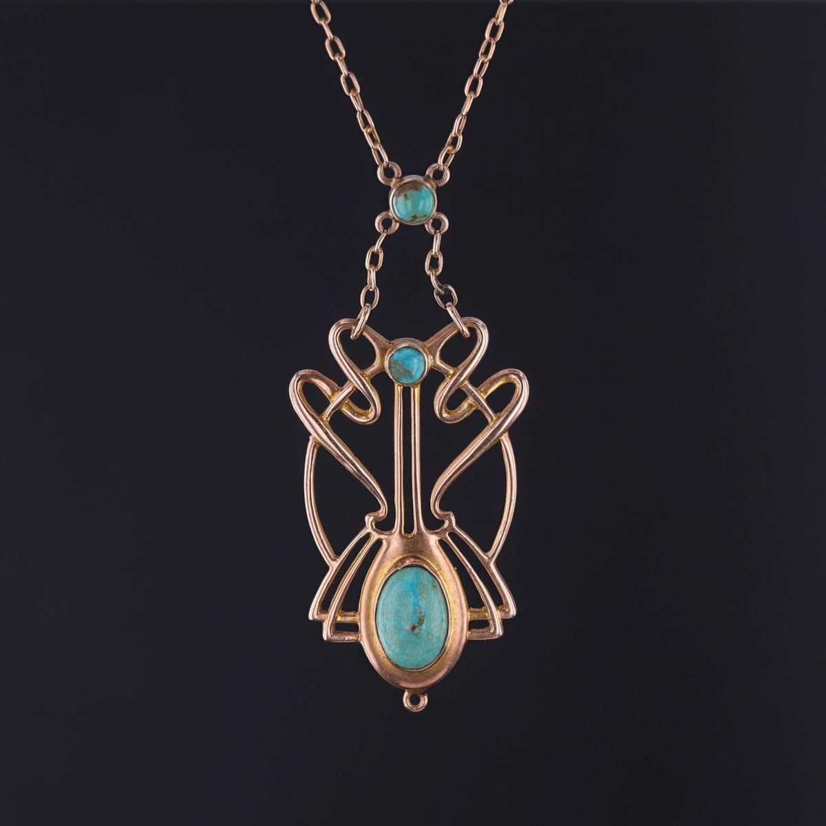 Art Nouveau or Jugendstil Turquoise Necklace of 9ct Gold - Trademark Antiques