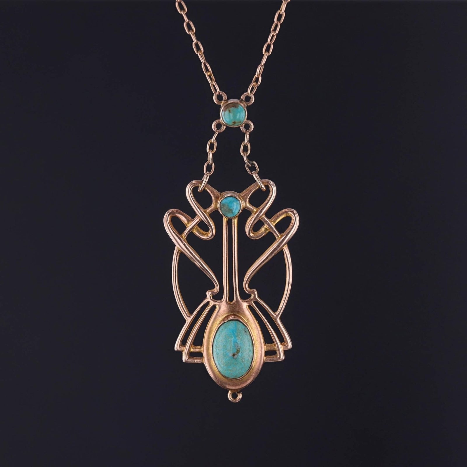 Art Nouveau or Jugendstil Turquoise Necklace of 9ct Gold - Trademark Antiques