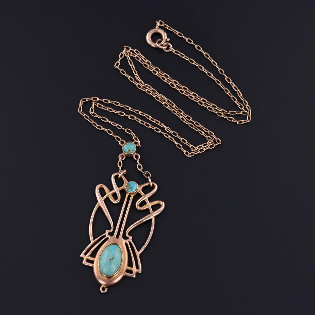 Art Nouveau or Jugendstil Turquoise Necklace of 9ct Gold - Trademark Antiques