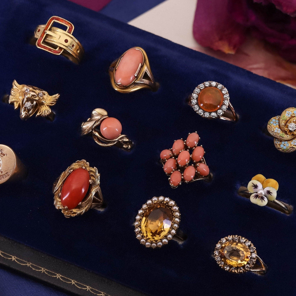 Art Nouveau Oval Coral Ring of 10k Gold - Trademark Antiques