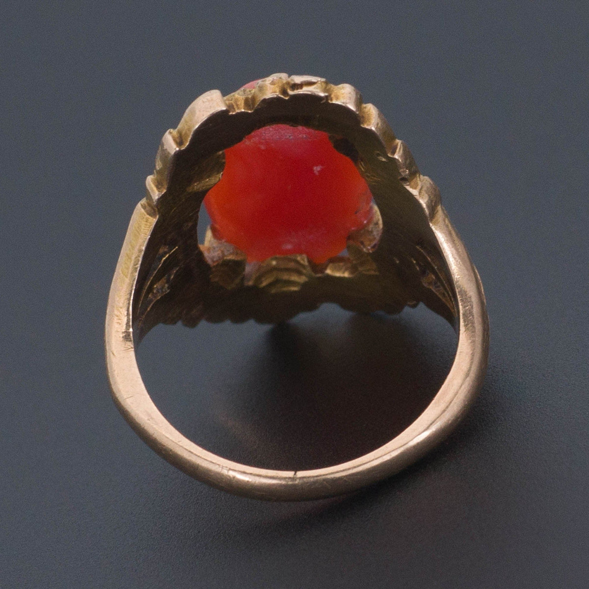 Art Nouveau Oval Coral Ring of 10k Gold - Trademark Antiques