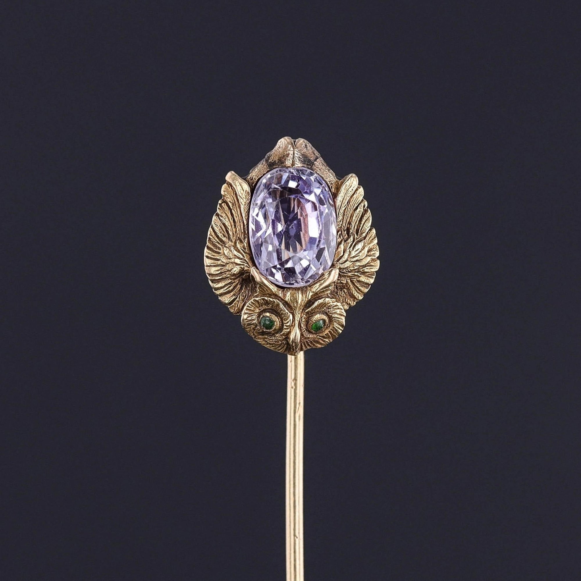 Art Nouveau Owl Stickpin of 14k Gold - Trademark Antiques