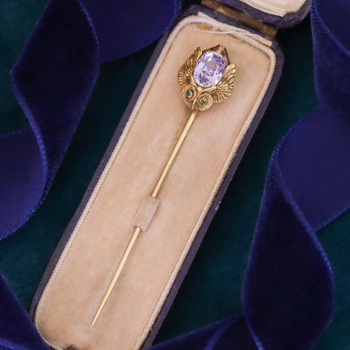 Art Nouveau Owl Stickpin of 14k Gold - Trademark Antiques