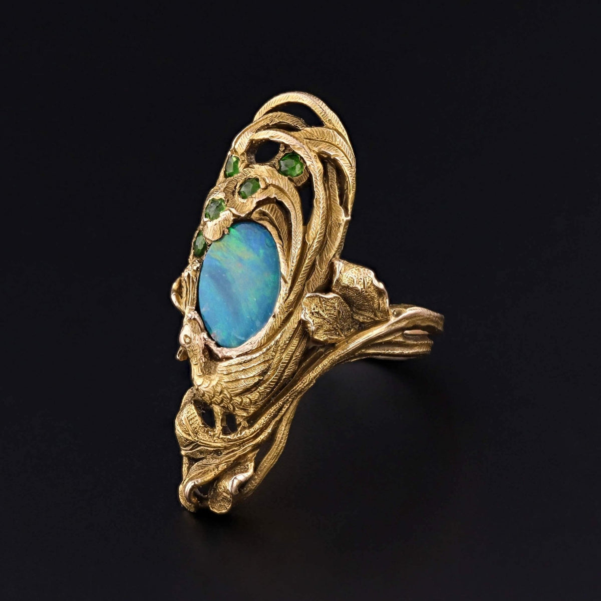 Art Nouveau Peacock Ring of 14k Gold by Walton &amp; Co. - Trademark Antiques