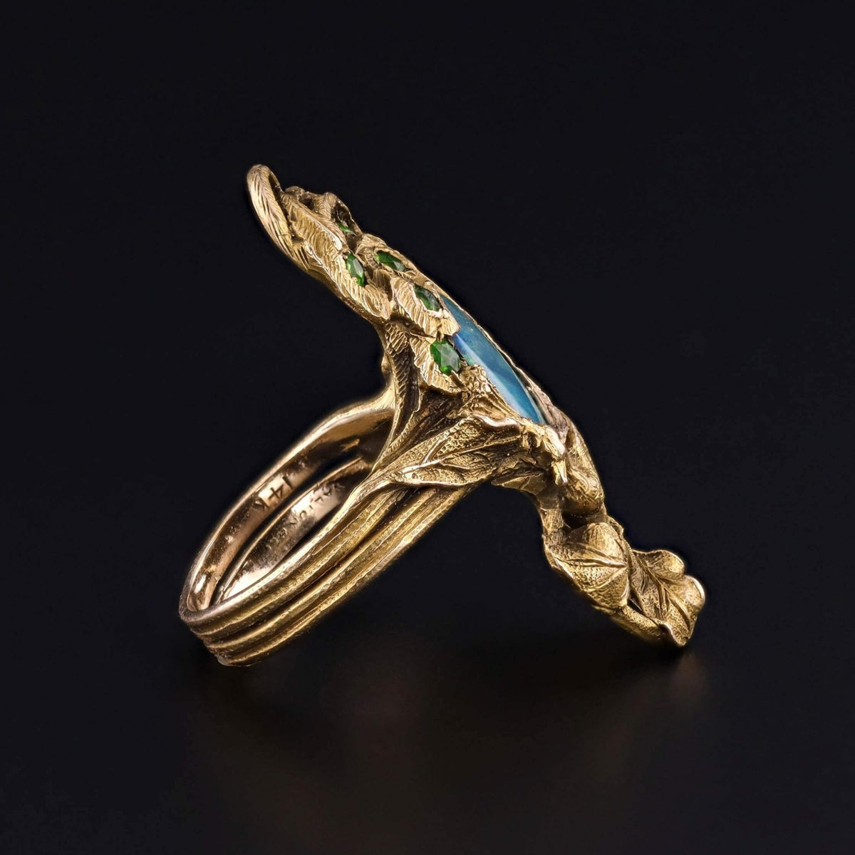Art Nouveau Peacock Ring of 14k Gold by Walton &amp; Co. - Trademark Antiques
