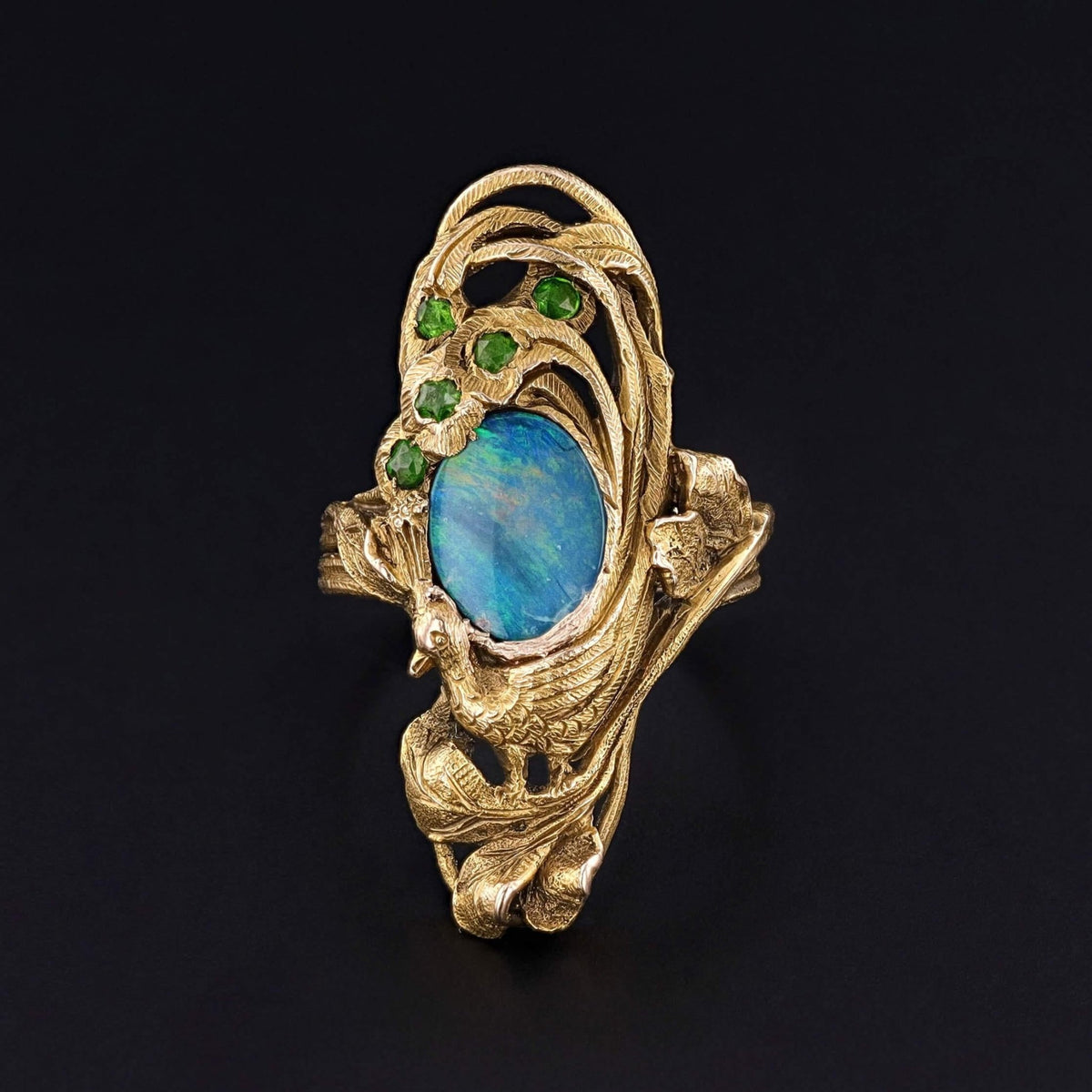 Art Nouveau Peacock Ring of 14k Gold by Walton &amp; Co. - Trademark Antiques