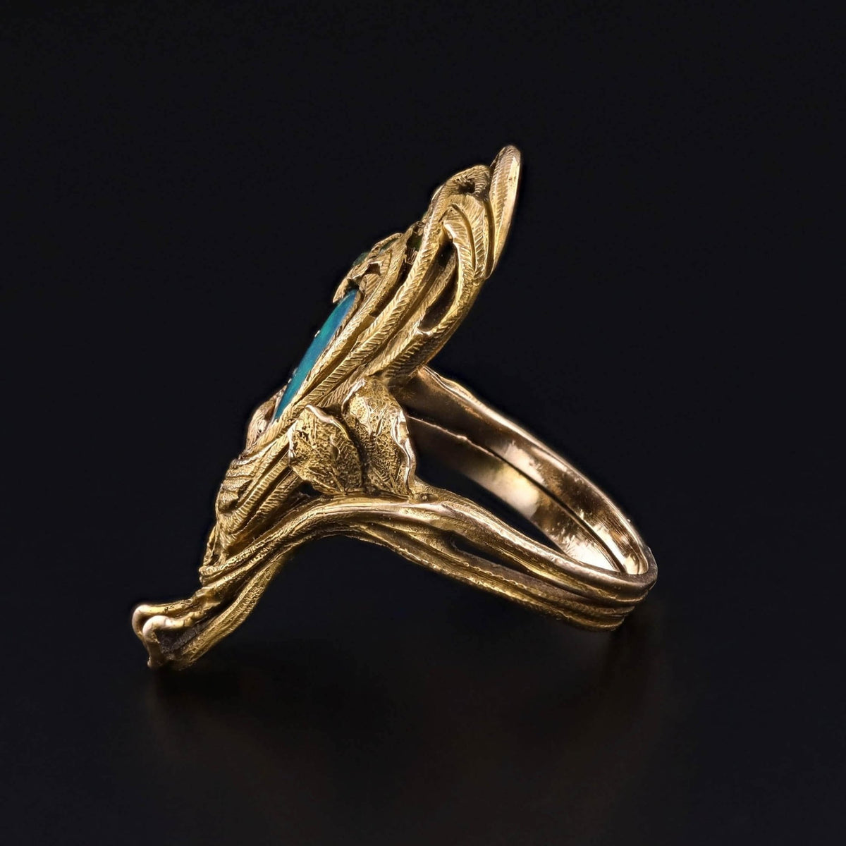 Art Nouveau Peacock Ring of 14k Gold by Walton &amp; Co. - Trademark Antiques