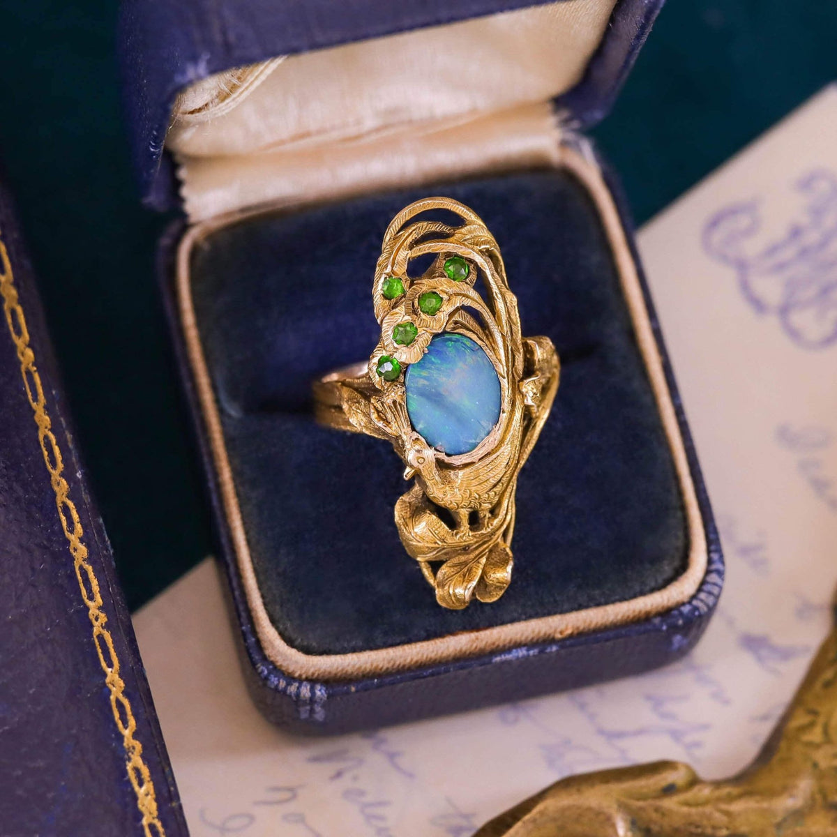 Art Nouveau Peacock Ring of 14k Gold by Walton &amp; Co. - Trademark Antiques