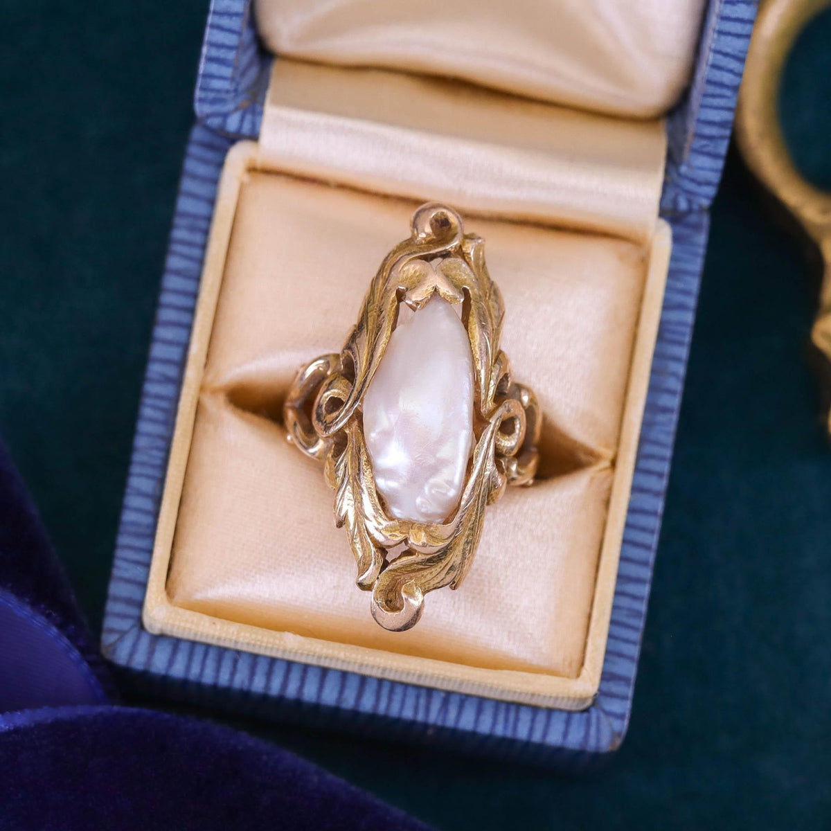 Art Nouveau Pearl Ring of 14k Gold - Trademark Antiques