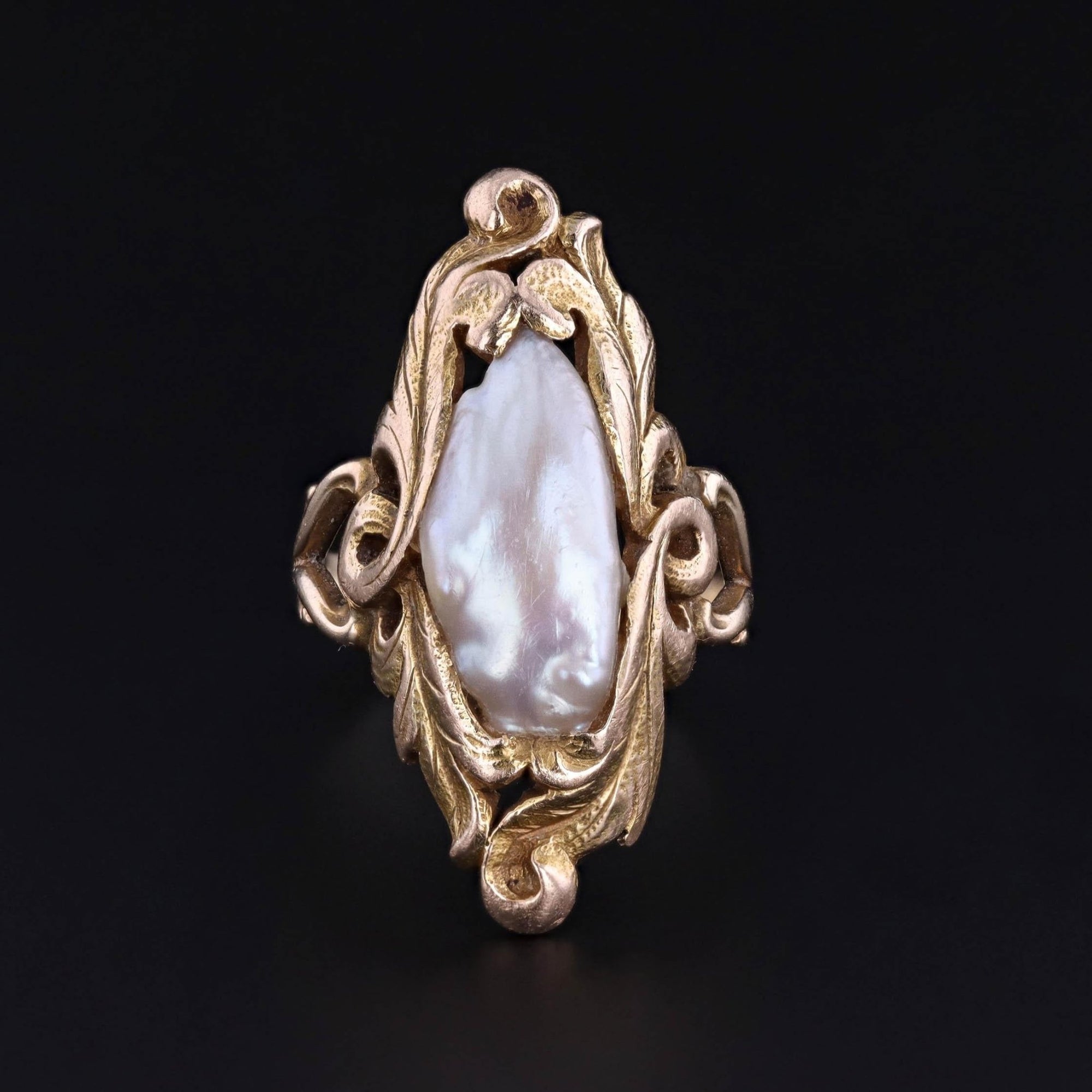 Art Nouveau Pearl Ring of 14k Gold - Trademark Antiques