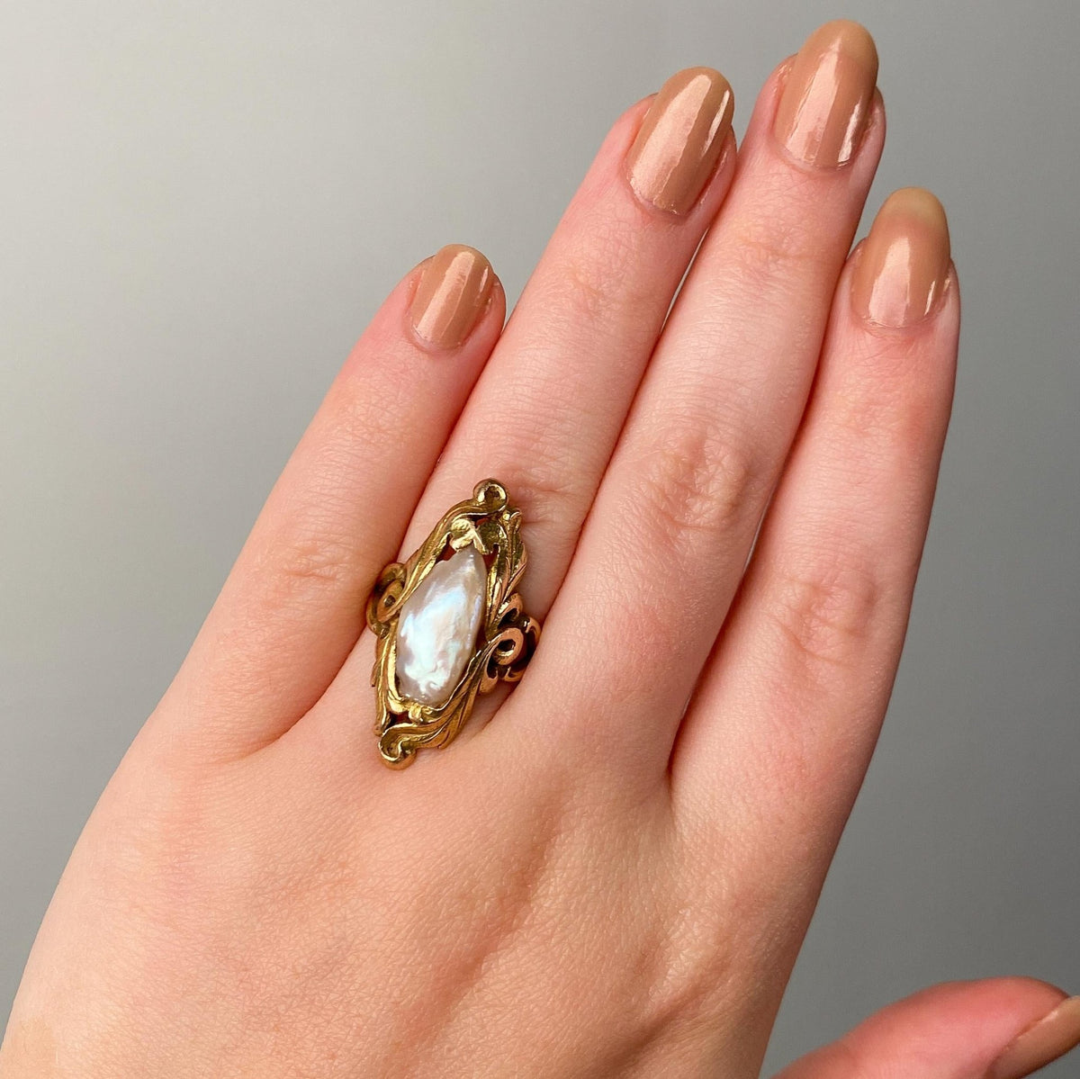 Art Nouveau Pearl Ring of 14k Gold - Trademark Antiques