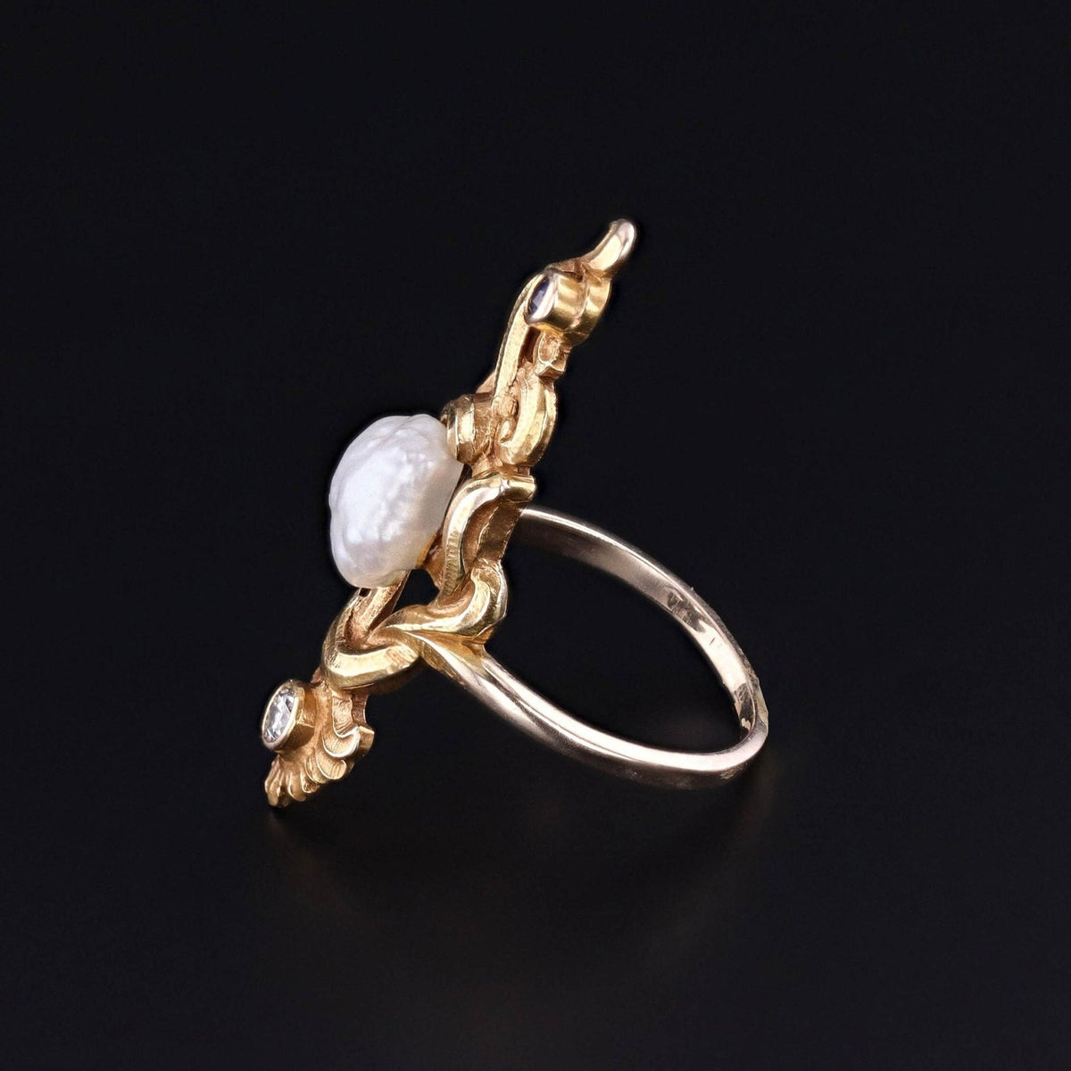 Art Nouveau Pearl Ring of 14k Gold - Trademark Antiques