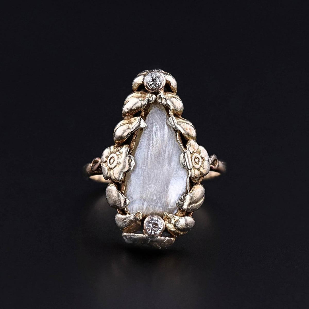 Art Nouveau Pearl Ring of 14k Gold - Trademark Antiques