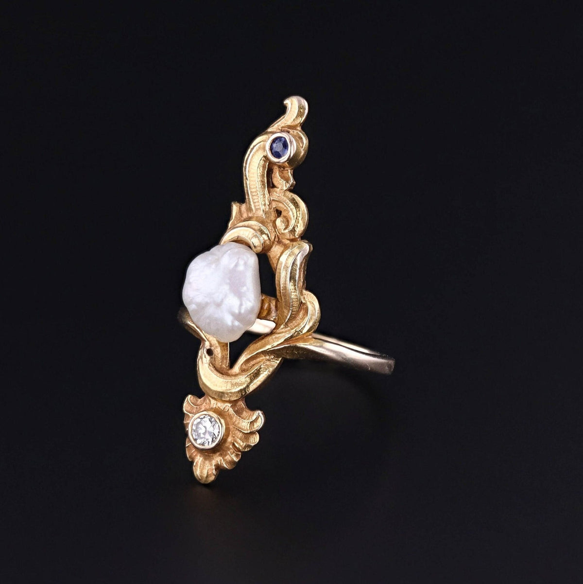 Art Nouveau Pearl Ring of 14k Gold - Trademark Antiques