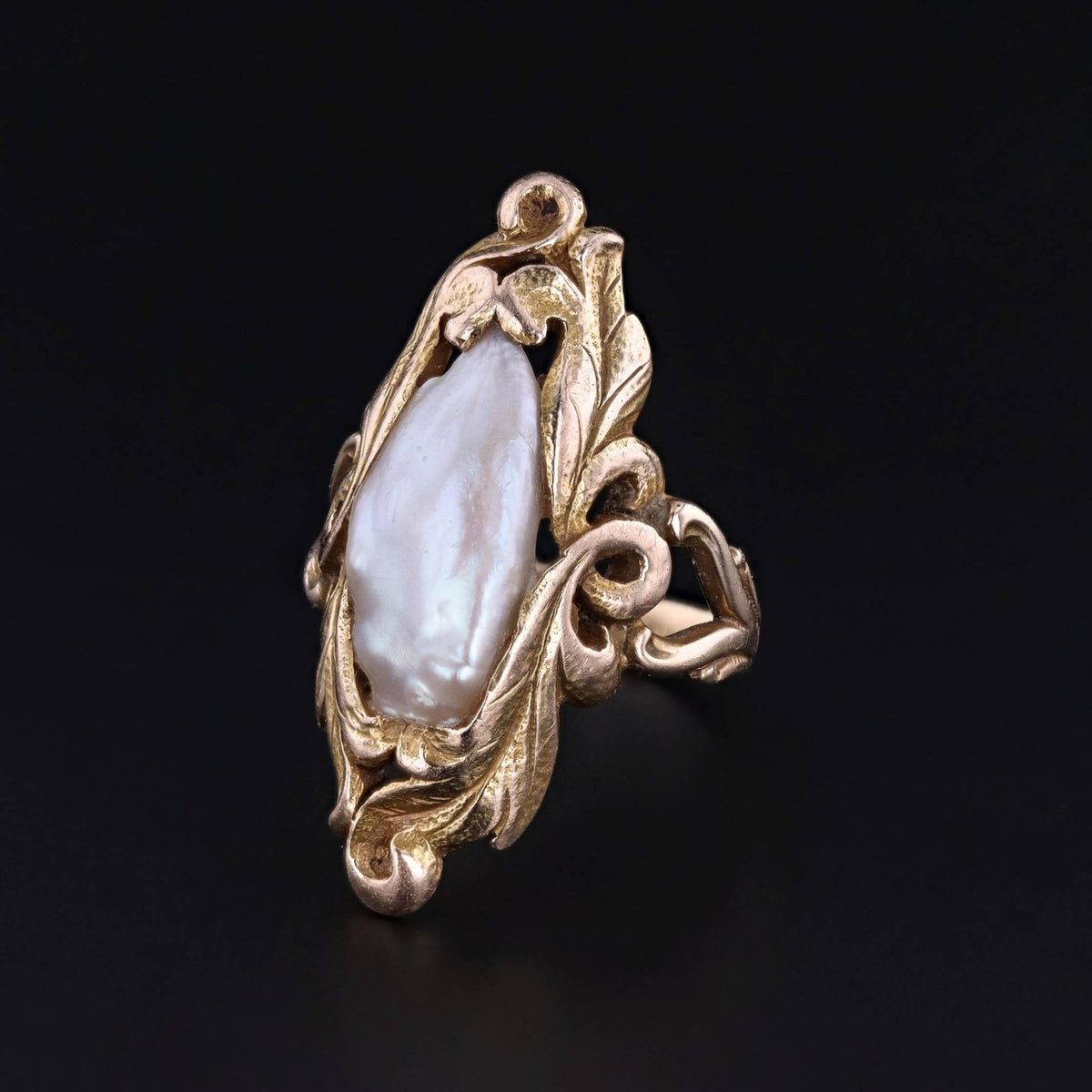 Art Nouveau Pearl Ring of 14k Gold - Trademark Antiques