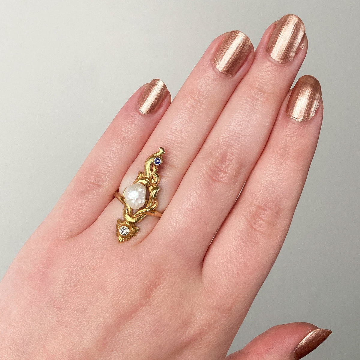 Art Nouveau Pearl Ring of 14k Gold - Trademark Antiques