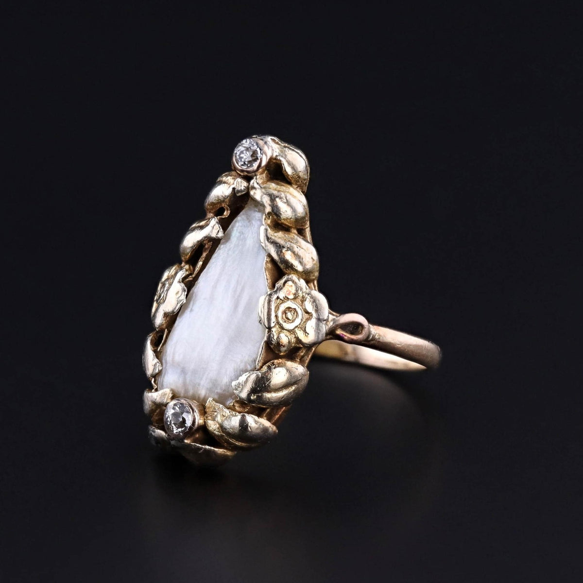 Art Nouveau Pearl Ring of 14k Gold - Trademark Antiques