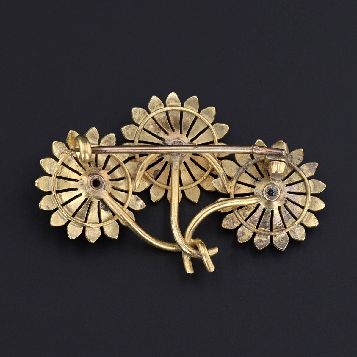 Art Nouveau Purple and Pink Enamel Daisy Brooch of 14k Gold - Trademark Antiques