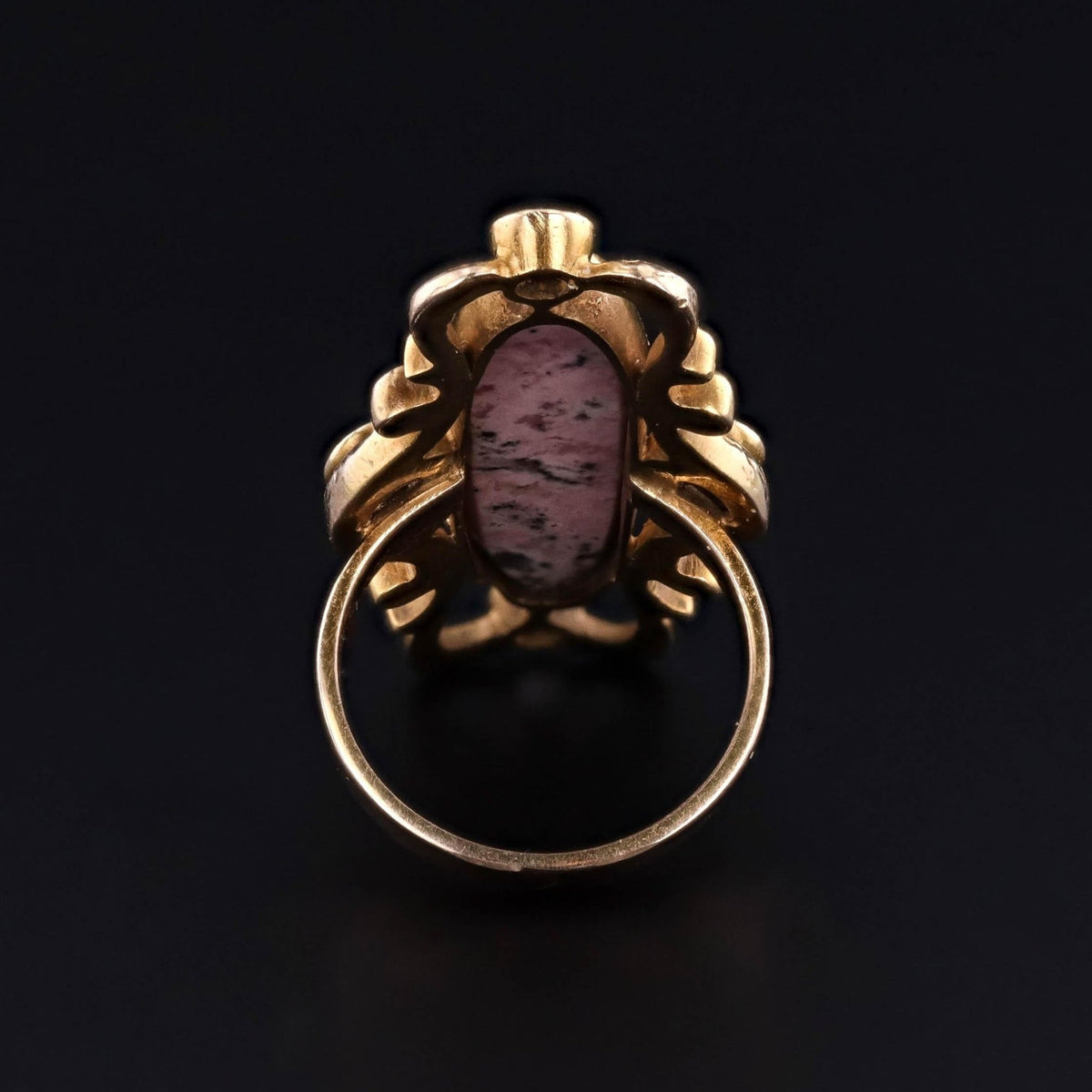 Art Nouveau Rhodonite and Diamond Ring of 10k Gold - Trademark Antiques